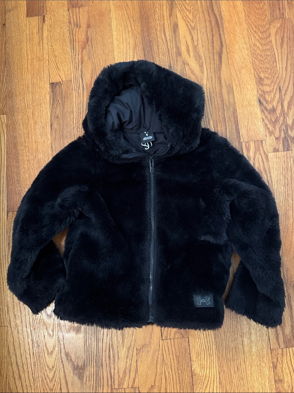 Size 6 Under Armour Kids Black Faux-Fur Hooded Puffer Jacket